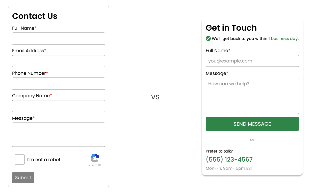 Contact forms - bad design vs good desgin