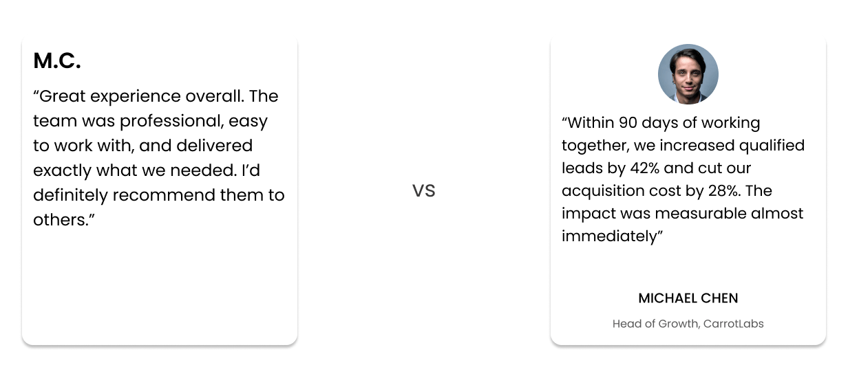 Testimonial cards - bad design vs good desgin